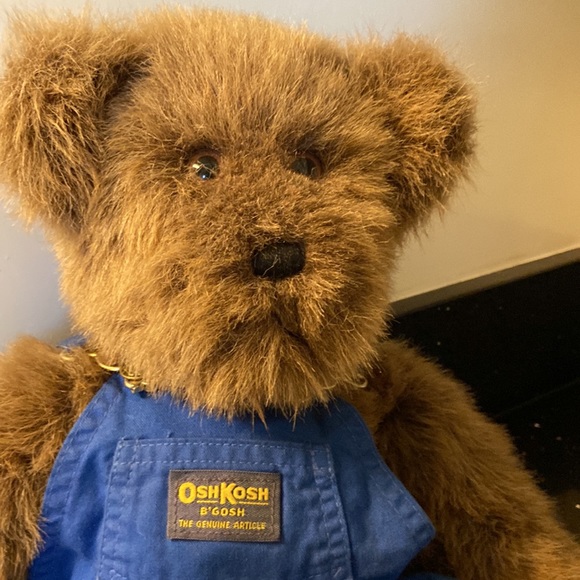 BIG Teddy Bear Jointed Wearing Adorable OshKosh Overalls Vintage Country - Picture 2 of 10